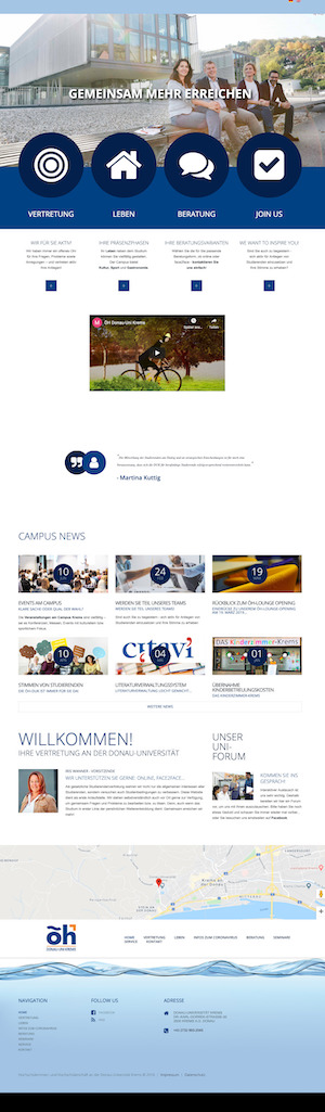 Screenshot der Startseite der Website der Österreichischen Hochschülerschaft der Donau Universität Krems, vom 23.6.2020/19:05 Uhr